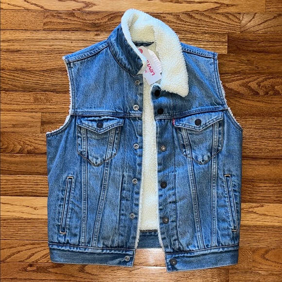 Levi's Classic Blue Denim Vest with Cream Lining